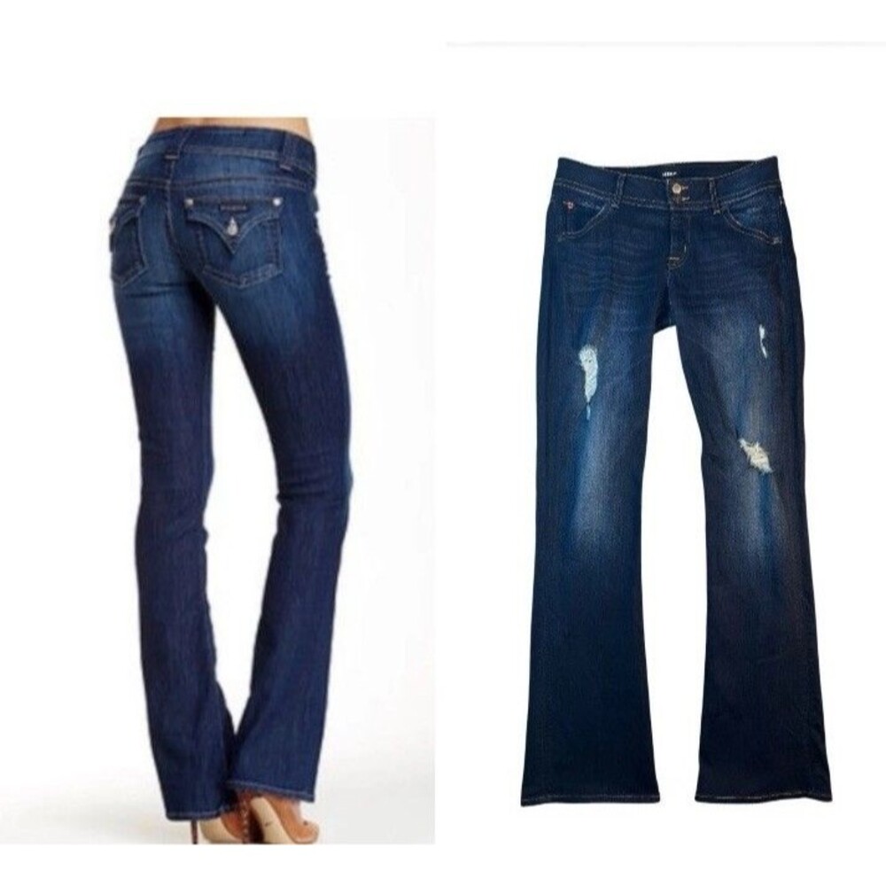 Hudson Signature Midrise Bootcut Flap Pocket Jeans Size 29 Dark Stretch Denim